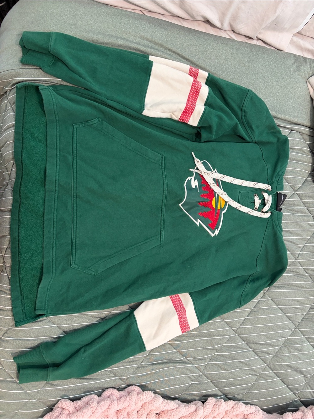 adidas Green Zip-Up Hoodie with Team Crest and White Sleeve Panels